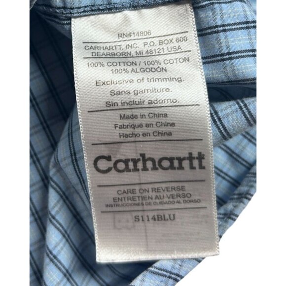 Carhartt Button-Up Shirt Men's Size XL Blue Plaid Short Sleeve - Picture 8 of 8